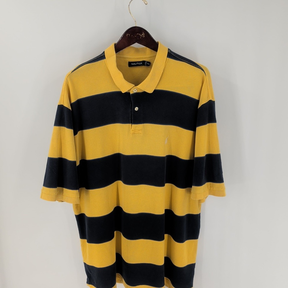 Vintage Nautica Golf Performance Cotton Striped Polo Shirt Yellow Black Size 2XL
